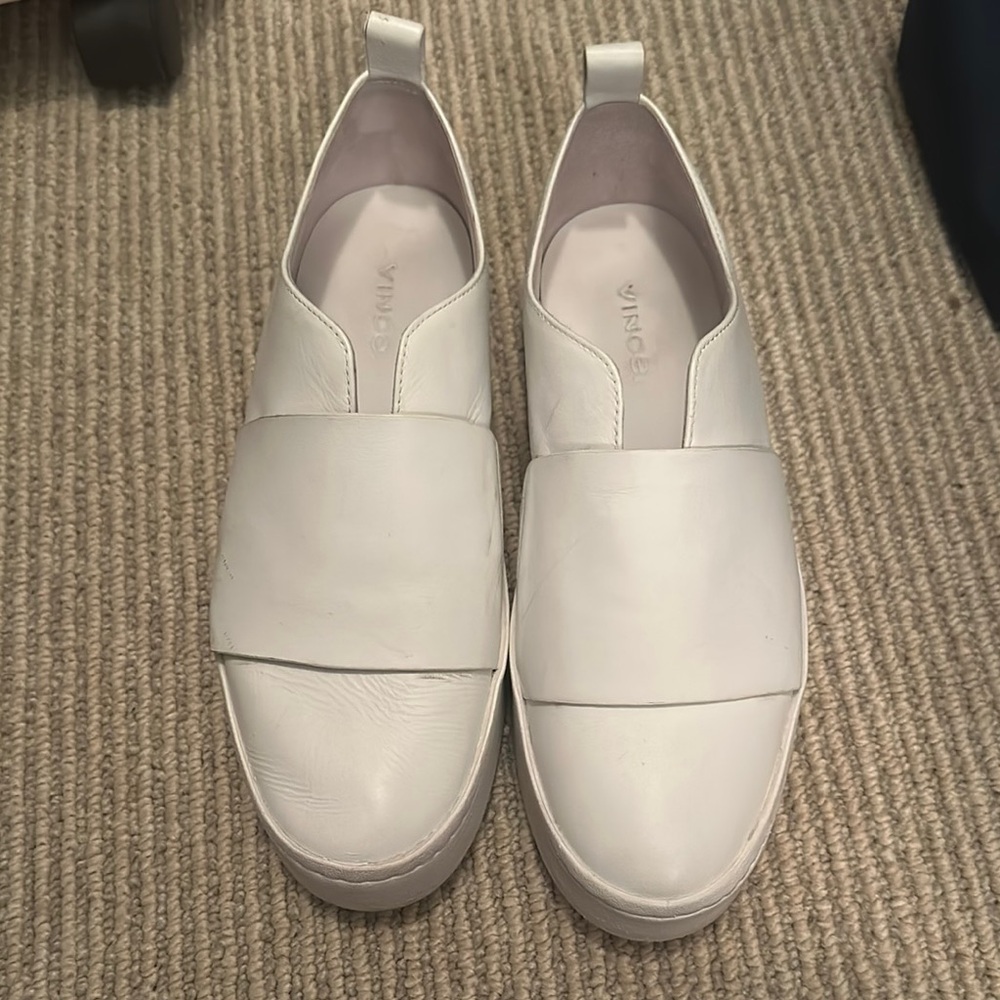 Vince Classic White Leather Slip-Ons